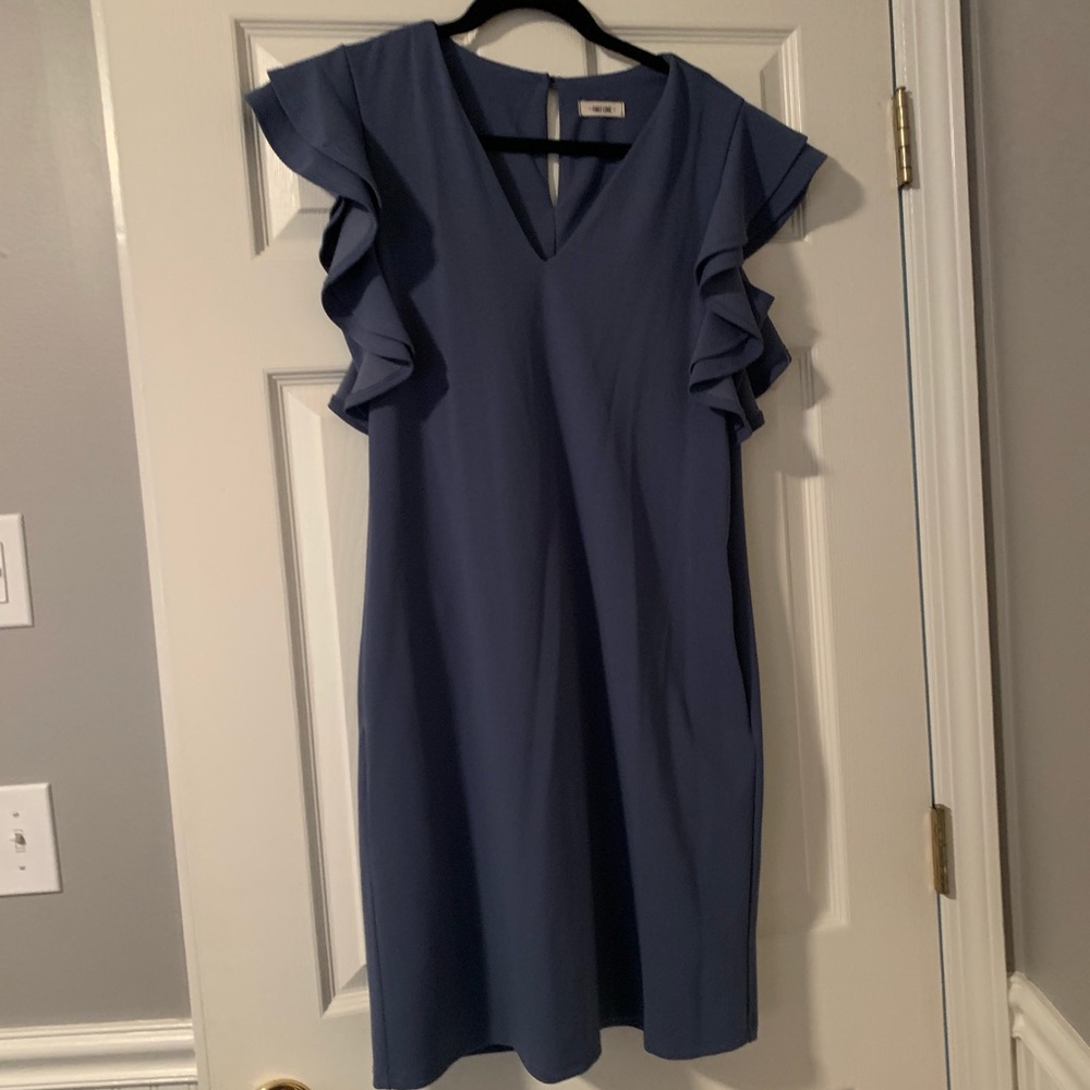 Ruffle sleeve blue dress